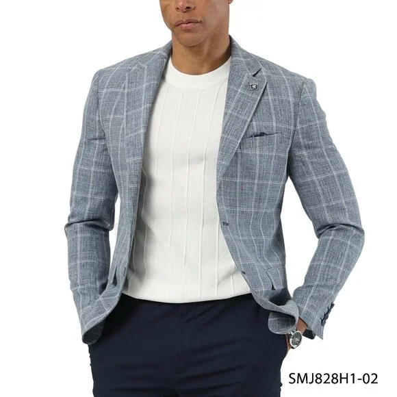 Blue Windowpane Notch Lapel Stacy Adams Men's Jacket